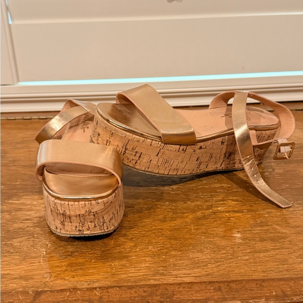 Lulus Grecia Rose Gold Cork Wedge Sandals Women’s Size 5.5 Platform Ankle Strap